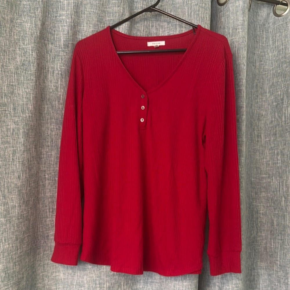 Maurices Red Relaxed Long Sleeve Blouse